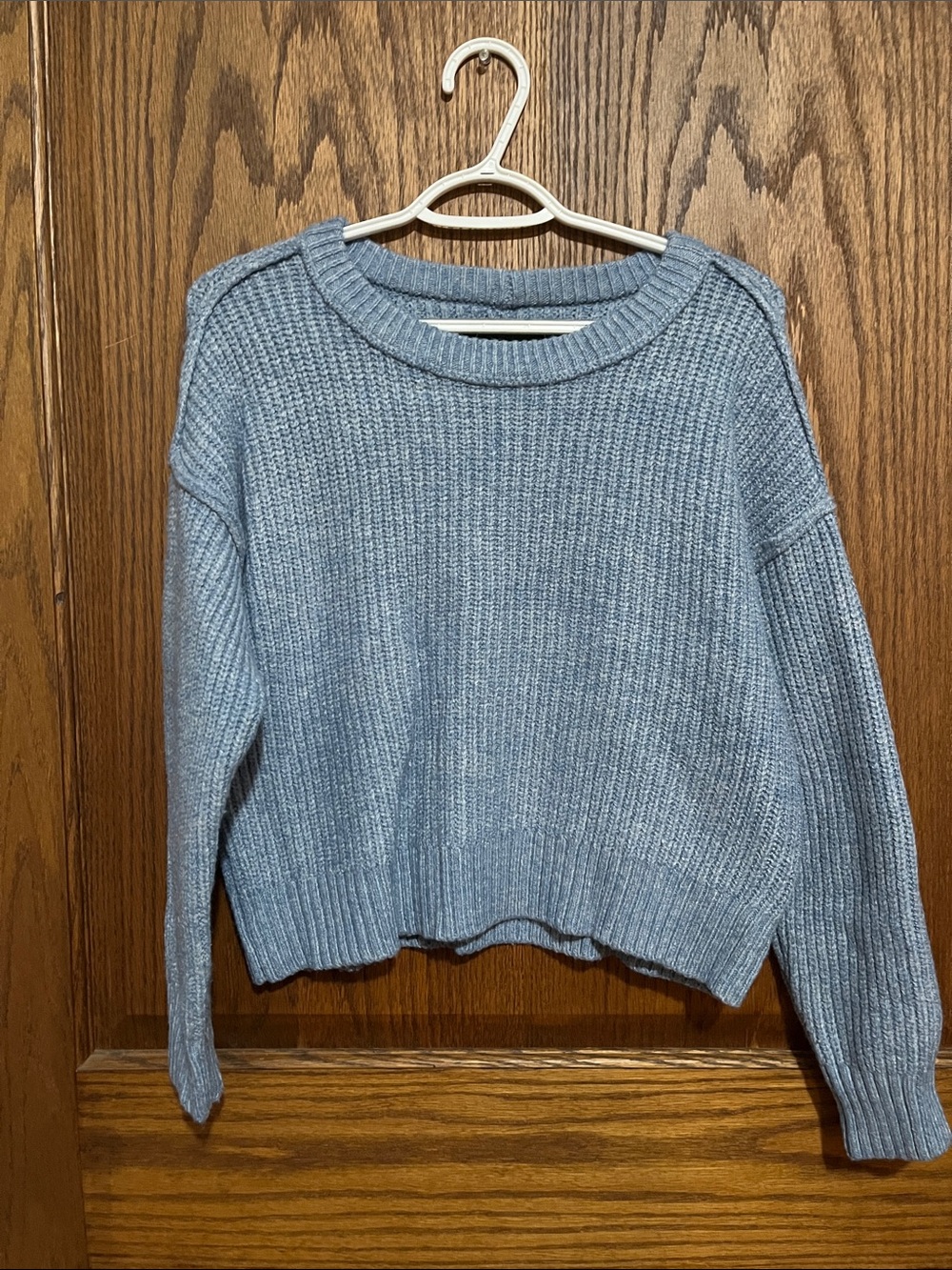 American Eagle Dusty Blue Ribbed Scoop Neck Sweater